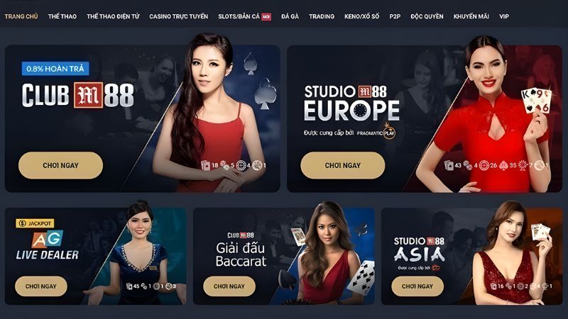 Giao diện web M88 được thiết kế theo phong cách hiện đại, trực quan